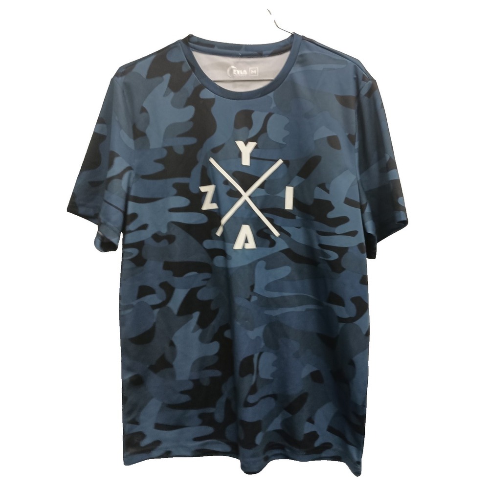 ZYIA Active‎ Men's T-Shirt Size Medium Blue Camouflage Short Sleeve Crew Neck